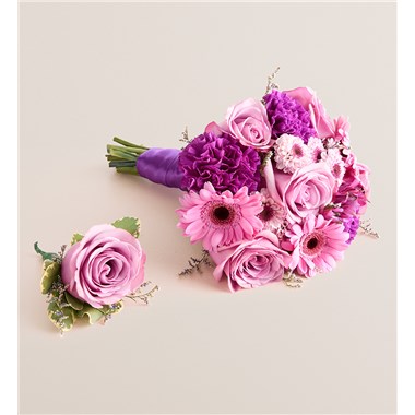 Prom Bouquet And Boutonniere-Purple
